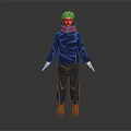 Anime Fantasy Creature Character With Pink Hair Red Scarf Blue Outfit And Red Shoes