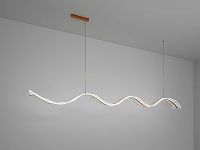White Wavy Chandelier with Golden Hanging Wires and Wooden Base for Modern Interior Design 3d model