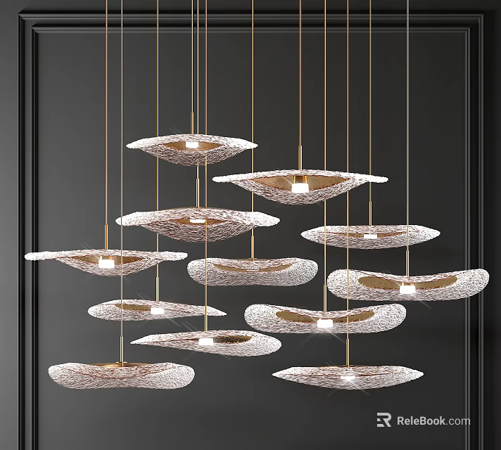 Modern Luxury Chandelier with Metal Mesh Layers on Black Background 3d model 