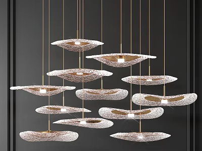 Modern Luxury Chandelier with Metal Mesh Layers on Black Background 3d model