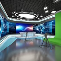 Modern Studio Setup With Green Screen Large Displays Tripods And Lighting 3d model