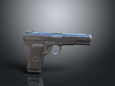 Vintage Nagant Pistol With Metallic Finish Classic Design And Reflection On Dark Background 3d model