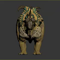 Vibrant Triceratops Dinosaur Figurine With Yellow Body Black Stripes Green Eyes and Decorative Horns
