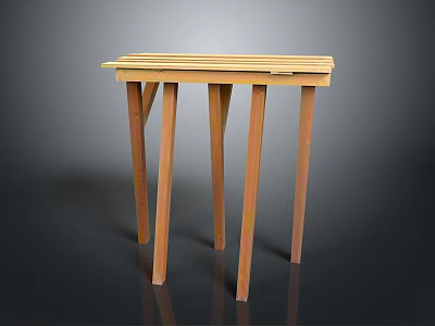 Wooden Household Table With Rectangular Top And Four Slender Legs 3d model