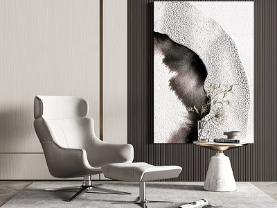 Modern Light Colored Single Sofa With Metal Legs Decorative Painting And Side Table 3d model