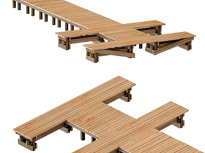 Wooden Bridge With Cross Planks And Modular Outdoor Structure Design 3d model