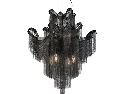 Modern Black Cascading Fringe Chandelier With Metal Structure And Light Bulbs 3d model