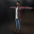 A Man in Plaid Shirt White T-Shirt and Blue Jeans with Arms Outstretched