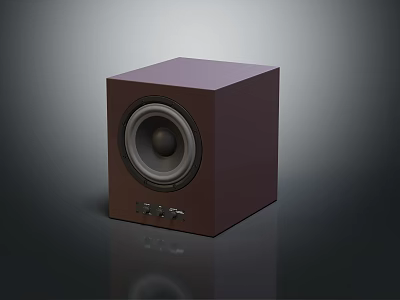 Square Brown Speaker System with Modern Design Round Driver and Branded Logo 3d model
