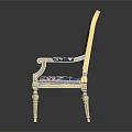 Elegant Ornate Chair With Blue Floral Upholstery And Gold Decorative Trim
