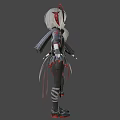 Anime Woman With Cat Ears In Black Red Outfit Holding Rifle