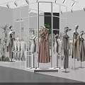 Modern Shopping Mall Clothing Store with Mannequins Dresses Pants Hats and Green Plants