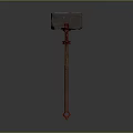 Traditional Stone Hammer With Wooden Handle And Red Decorative Straps