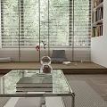 Modern Living Dining Room Interior With Sofa Coffee Table And Bookshelf Decorations 3d model