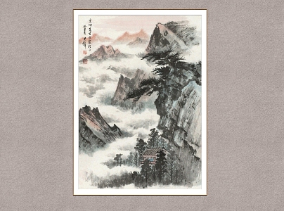 Chinese Landscape Painting Huang Junbi View Clouds 3d model