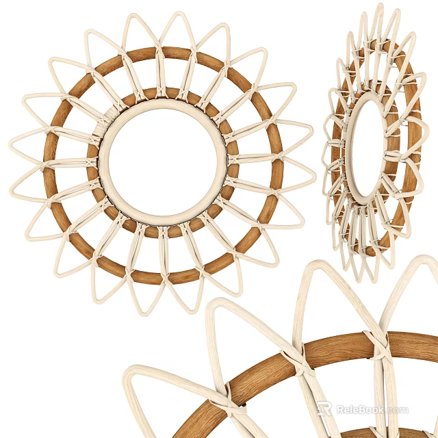 Decorative Woven Mirrors With Wooden Frame And White Rattan Design For Home Decor 3d model 