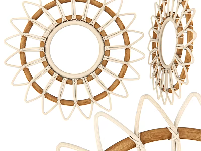 Decorative Woven Mirrors With Wooden Frame And White Rattan Design For Home Decor 3d model