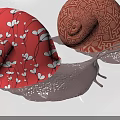 Two Ornate Snails With Red Shells Featuring White Floral And Geometric Patterns