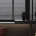 Modern Dark Toned Walk in Closet With Shelves Bags Stool And Blinds