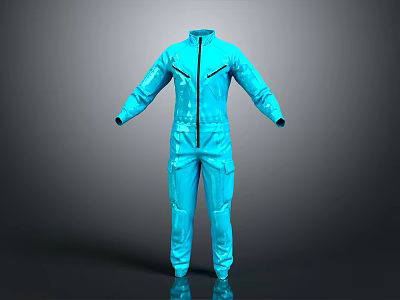 Blue Workwear Jumpsuit With Zipper Closure Functional Pockets And Modern Design 3d model