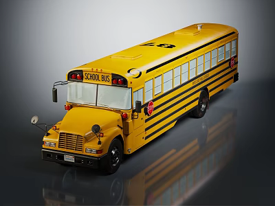 Classic Yellow School Bus Exterior Design With Sleek Body And Multiple Windows 3d model