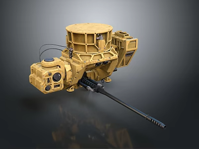 Yellow Military Weapon System with Mechanical Barrel and Sensor Components for Armored Combat Applications 3d model