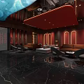 Modern Interior Design With Red Walls Dark Marble Flooring Brown Sofas And Lighting 3d model