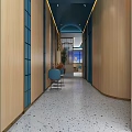 Modern Elegant Restaurant Interior With Blue Booths Gold Accents Large Windows City Views Terrazzo Flooring