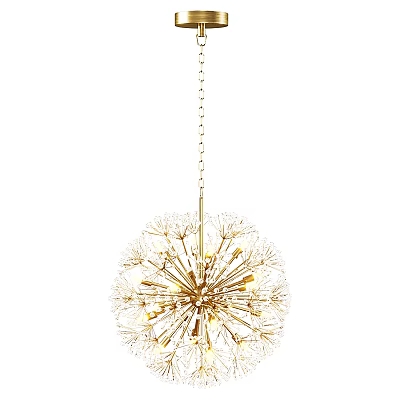 Elegant Dandelion Shaped Golden Ceiling Light with Multiple Bulbs and Chain Design 3d model