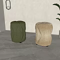 Modern Quilted Green Beige Stools In Indoor Minimalist Decor