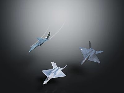 Three Advanced Fighter Jets Flying With White Trails In Dark Sky 3d model