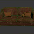 Comfortable Red Upholstered Two Seater Sofa With Orange Decorative Pillows