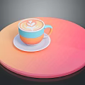 Colorful Latte Coffee With Heart Shaped Art On Saucer And Gradient Platform