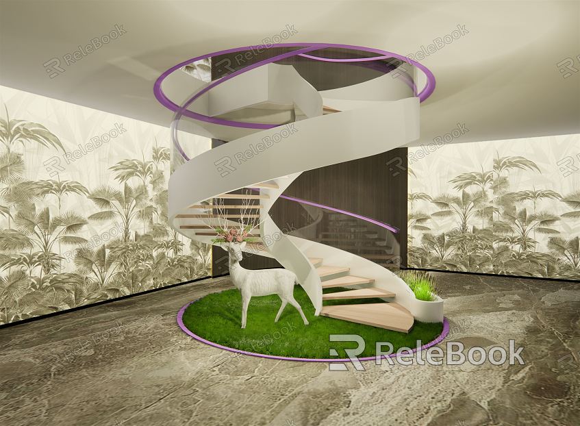 Modern Staircase Simple Rotating Staircase Landscape Sparit Indoor Drought Scene model