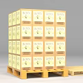 Stacked Cardboard Cartons With ROBIN Label Neatly Arranged On Wooden Pallet