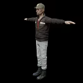 Game Movie Character In Cap Brown Jacket Red Shirt Light Pants Black Boots Arms Outstretched