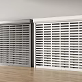 Modern Gray And White Louvered Cabinets In Room With Wooden Floor