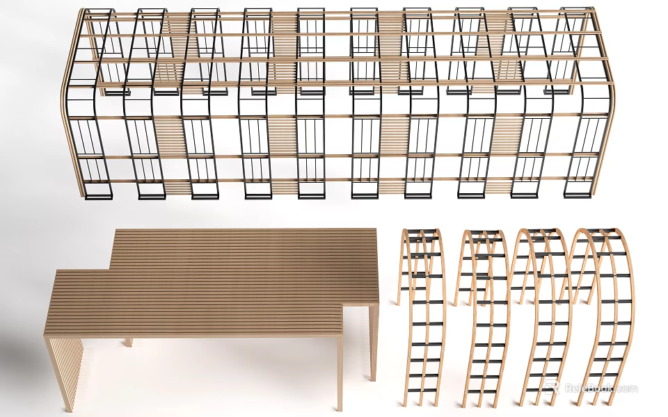 Modern Wooden Pergola Structure With Multiple Units And Detailed Beam Column Design 3d model 