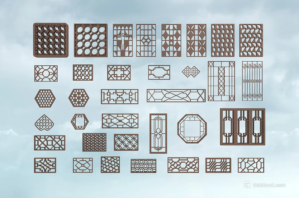 Different Types of Lattice Window Designs With Decorative Patterns And Architectural Styles 3d model 