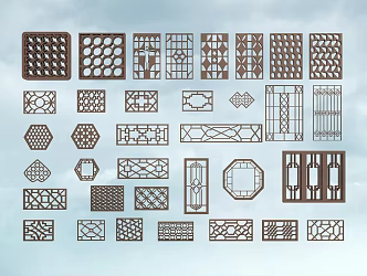 New Chinese-style openwork window grilles full pane 3d model