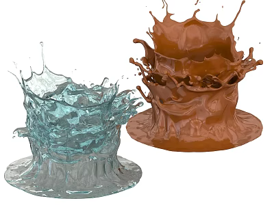 Blue and Brown Liquid Splashes with Dynamic Shapes and Textured Bases 3d model