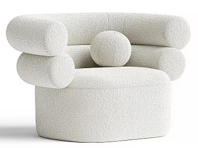Modern White Single Seater Sofa With Fluffy Bouclé Fabric And Rounded Armrests 3d model