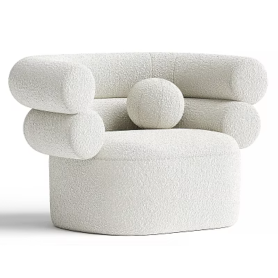 Modern White Single Seater Sofa With Fluffy Bouclé Fabric And Rounded Armrests 3d model