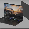 Modern Open Laptop Display With City Sunset Wallpaper And Application Icons