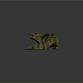 Green And Gold Striped Crocodile Statue On Black Background With Reflection