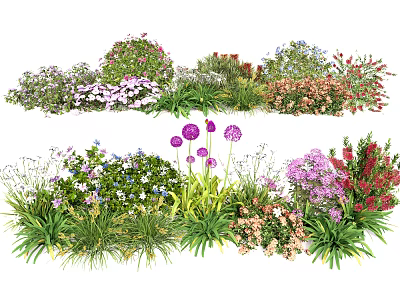 Vibrant Garden Display With Various Colorful Flowers And Lush Green Grasses 3d model