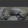 Detailed Reclining Stone Lion Statue on Classical Pedestal with Dark Background