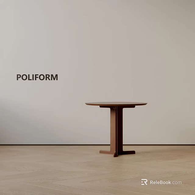 Modern Poliform Side Table With Round Wooden Top And Cross Base 3d model