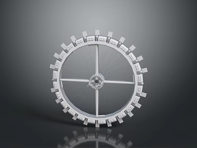 White Mechanical Gear Structure With Central Axis On Gray Reflective Background Surface 3d model