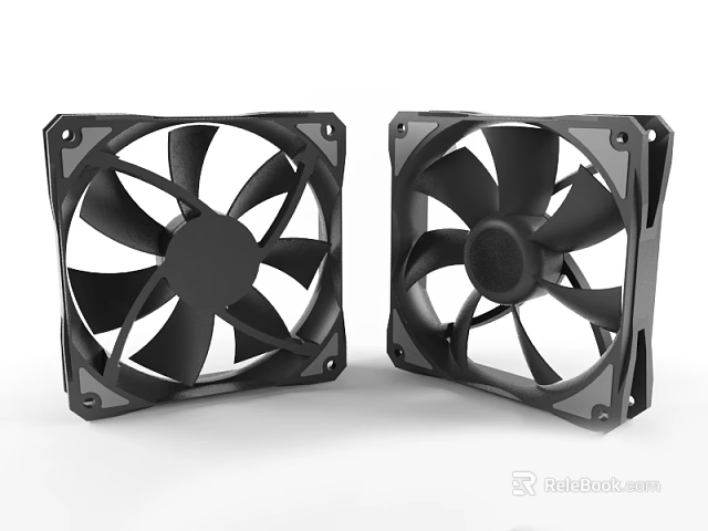 Two Black Square Frame Computer Cooling Fans With Blades For PC 3d model 